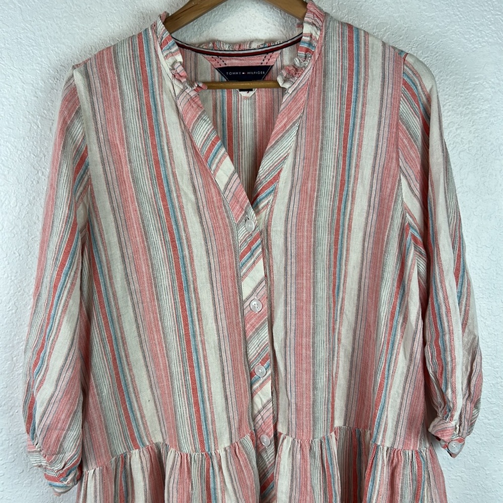 Nwot Tommy Hilfiger striped linen tiered button oversized dress XS - Picture 2 of 8
